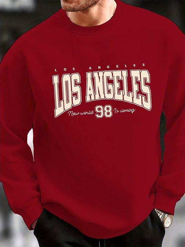 Men's Loose Casual Fashion Los Angeles Letter Pattern Printed Round Neck Long Sleeved Sportswear For Autumn And Winter_viptrois.com