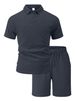 New Men's Polo Shirt With Collar, Short Sleeve, Short Pants, Textured Jacquard Fabric, Casual, Breathable, Sports Outfit, Large Size Set_viptrois.com