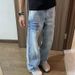 Men’s Clothing Cracked Design Washed Light Blue Jeans For Men Trend Casual All Match Loose Straight Trousers_viptrois.com