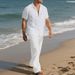 Men's Clothing Men's Linen Short Sleeve Shirt & Long Pants Beach Suit – Breathable, Lightweight, And Stylish Casual Outfit For Summer_viptrois.com