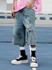 Men's Clothing Retro Graffiti Cropped Jeans Men's Street Trend High Waisted Wide Leg Shorts Couple_viptrois.com