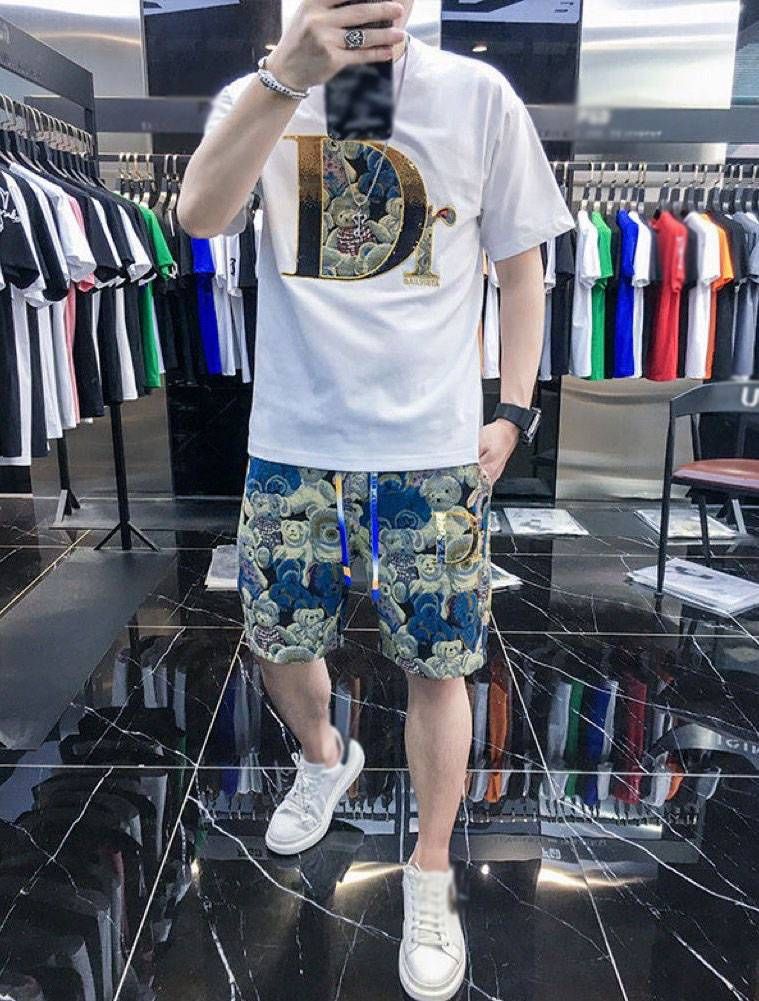 Men's Clothing Men's Summer Embroidered Short-sleeved T-shirt Shorts Suit Fashion New Two-piece Suit For Men_viptrois.com