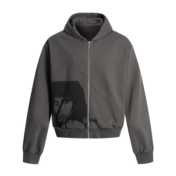 Street Character Print Hooded Cardigan Sweatshirt Spring Autumn Men's Niche Loose Casual Zipper Jacket_viptrois.com