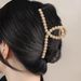Autumn/Winter Brown Cross Pearl Claw Clip - Simple Large Back-of-Head Updo Clip - Premium Shark Clip_viptrois.com