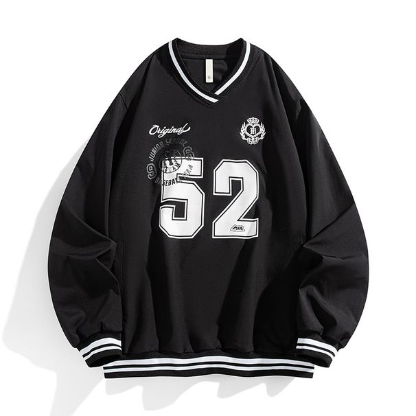 Retro Digital Print V-Neck Sweatshirt For Men & Women - Soft Polyester Pullover With Long Sleeves (S-3XL, Multiple Colors)_viptrois.com