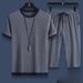 Men's Clothing Casual Sports Suit Breathable Short-Sleeved T-Shirt Cropped Pants Two-Piece Suit_viptrois.com