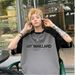 American Trendy Brand Letter Short Summer Loose Round Neck Cotton Contrast Half Top Shoulder_viptrois.com