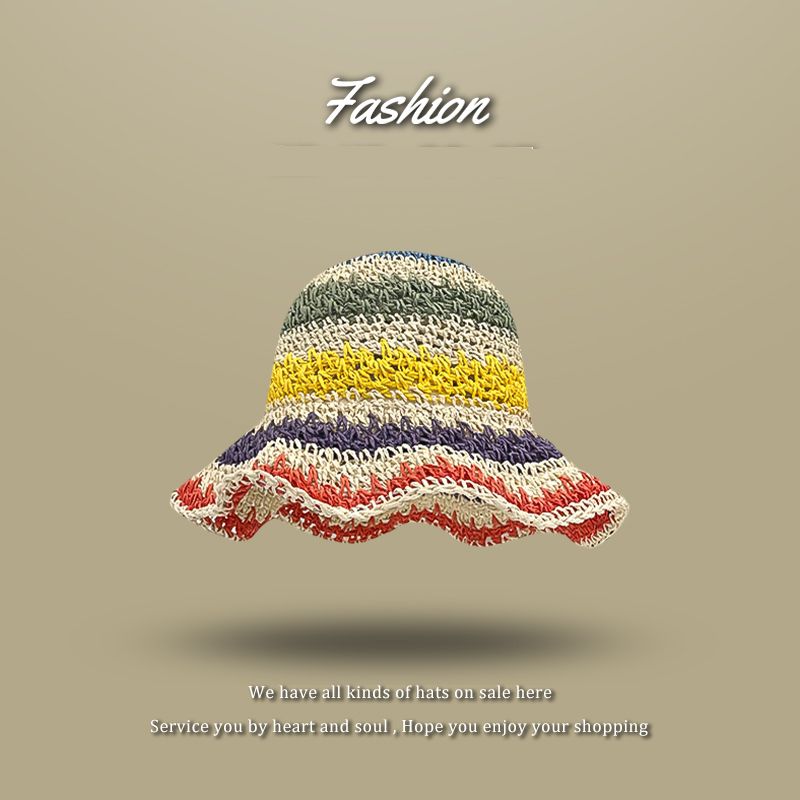 New Spring And Summer Fisherman Hat For Women Rainbow Bright Color Series Straw Hat Trend Personality Versatile Fashion Travel Sun Hat_viptrois.com