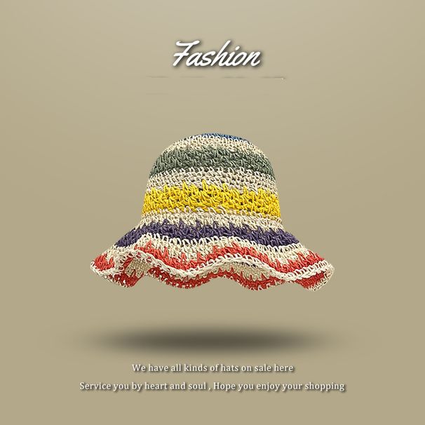 New Spring And Summer Fisherman Hat For Women Rainbow Bright Color Series Straw Hat Trend Personality Versatile Fashion Travel Sun Hat_viptrois.com