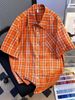 2025 Summer Thin Plaid Short Sleeve Shirt Men's All Match Loose Casual Trendy Sports Teenager Shirt_viptrois.com