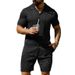 A New Men's Wavy Casual Breathable Solid-color Short-sleeved Shirt And Shorts Set From Europe And America_viptrois.com