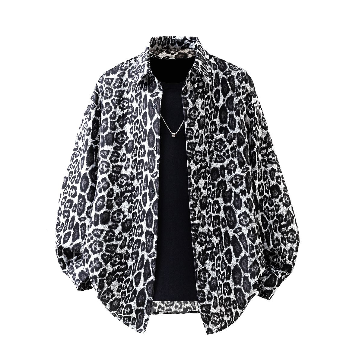 Autumn New Three-dimensional White Background Leopard Print Shirt In Large Size, Casual And Fashionable Temperament, Loose Long Sleeved Shirt_viptrois.com