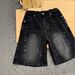 Men's Clothing Men's Black Lightning Striped Ripped Denim Shorts Washed Five Point Summer Style Trendy High End Fashion Pants_viptrois.com