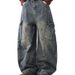 Men's Clothing Heavyweight Patchwork Washed Distressed Scimitar Jeans For Men With Multiple Pockets Wide Leg Loose Overalls_viptrois.com