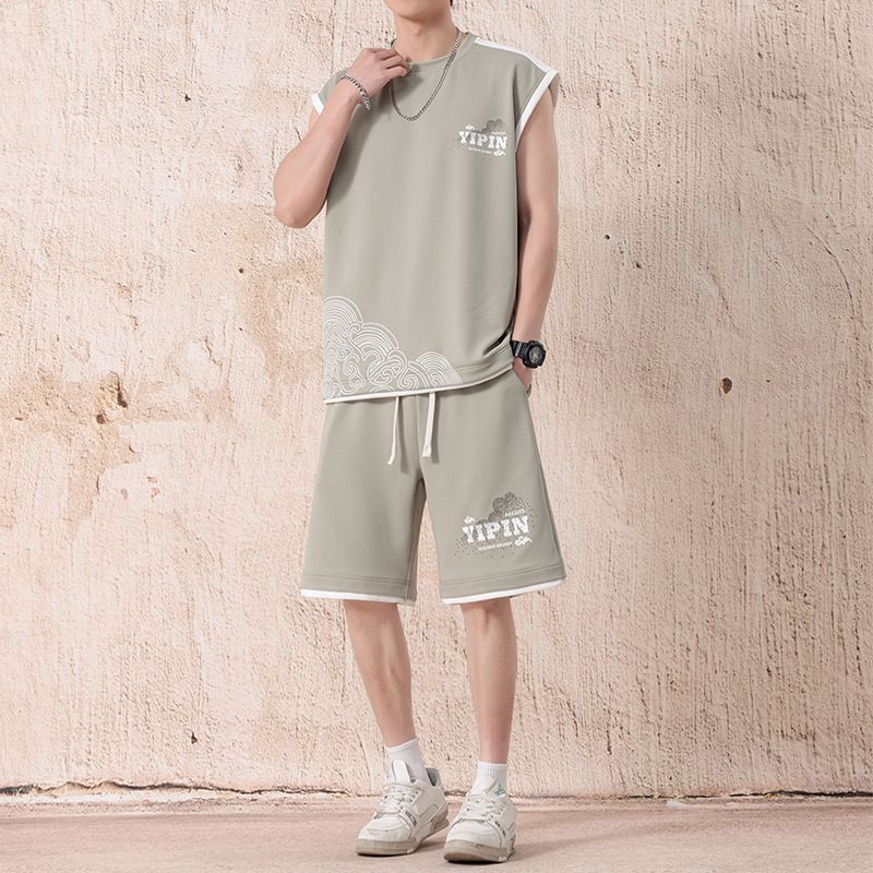 Men's Summer Cool Breathable Sleeveless T-Shirt And Shorts Two-Piece Set Plus Size Fashion Sports Casual Outfit_viptrois.com