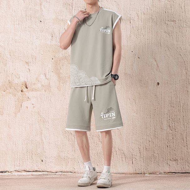 Men's Summer Cool Breathable Sleeveless T-Shirt And Shorts Two-Piece Set Plus Size Fashion Sports Casual Outfit_viptrois.com
