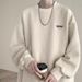 Pure Textured Crew Neck Sweatshirt , Spring And Autumn 2024 New Trendy Loose Fit Heavyweight Hoodless Long Sleeve Top For_viptrois.com