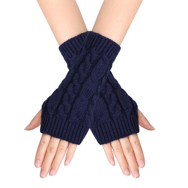 Unisex Fingerless Wool Gloves - Knitted Half-Finger Design, Warm & Soft For Men & Women (Large & Small Twisted Style, Winter Comfort)_viptrois.com