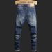 Men's Slim Tapered Jeans – Distressed Blue Denim Pants With Artistic Washes, Hand-Painted Details & Micro-Stretch (28-38, Mid-Rise Straight Fit)_viptrois.com