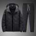 Men's Clothing Winter Thickened Hooded Jacket Pants Set Warm Fleece Lined Coat With Zip Pocket Casual Streetwear Outfit For Cold Weather (Olive, Red)_viptrois.com