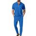 Men's Clothing Men's Solid Color Suit Waffle Lapel Short Sleeve Zipper Trousers Suit_viptrois.com