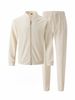 Men's Solid Color Stand Collar Baseball Jacket & Waffle Knit Pants Set – Casual Lounge Wear (S-XXXL)_viptrois.com