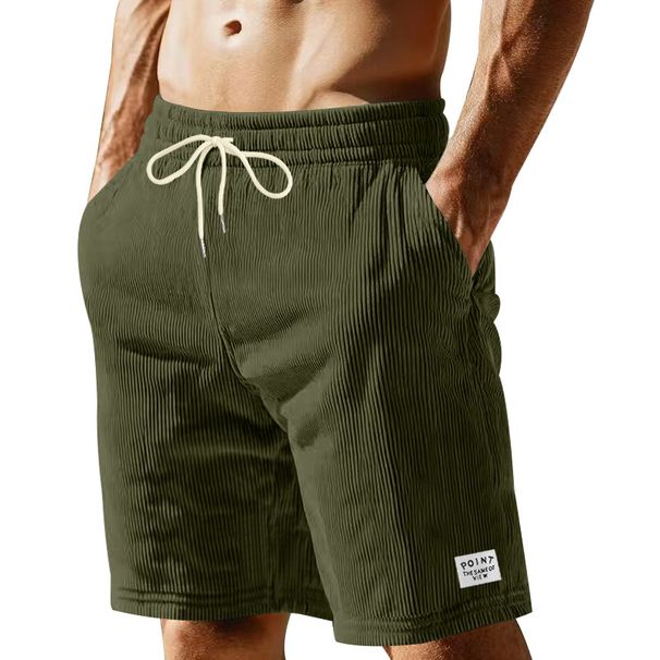 Men's Clothing Men's Corduroy Shorts Solid Color Lace Up Loose Straight For Summer Wear For Formal & Casual_viptrois.com