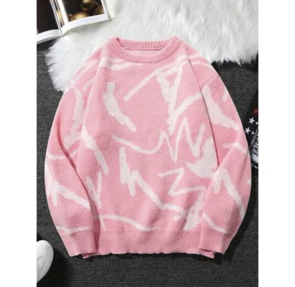Unisex Chunky Knit Sweatshirt - Oversized Round Neck Long Sleeve Pullover, Streetwear & Vintage Style, Black/Purple/Grey/Yellow/Pink_viptrois.com
