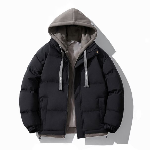 Men's Winter Hooded Puffer Jacket – Two-Tone Layered Cotton Coat With Oversized Hood (Black/Khaki/Green/Klein Blue)_viptrois.com