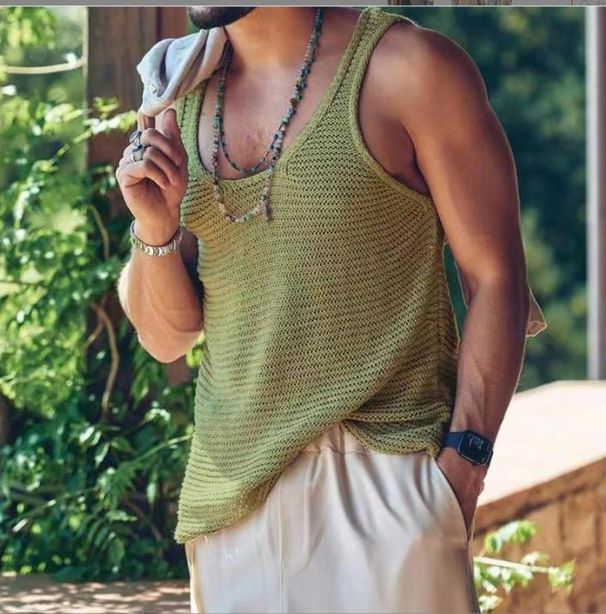 Men's Clothing Early Autumn Casual Solid Color Sleeveless Large Size Vest Top_viptrois.com