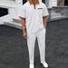 Men's Clothing Waffle Lapel Color Matching Short Sleeved Trousers Two Piece Casual Suit_viptrois.com