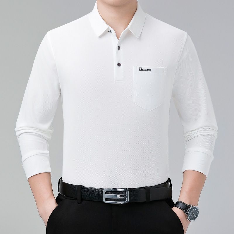 Hengyuan Sheep 100% Mercerized Cotton Long Sleeve T-Shirt Men's Spring And Autumn Thin Business Casual Turn-down Collar_viptrois.com