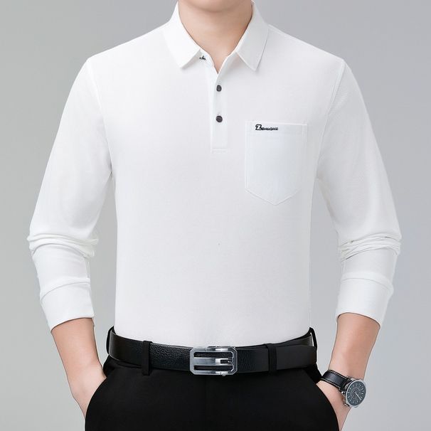 Hengyuan Sheep 100% Mercerized Cotton Long Sleeve T-Shirt Men's Spring And Autumn Thin Business Casual Turn-down Collar_viptrois.com