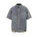 Men's Clothing Men's Summer Retro Ins Trend Camouflage Washed Ripped Denim Shirt Jacket Short Sleeves_viptrois.com