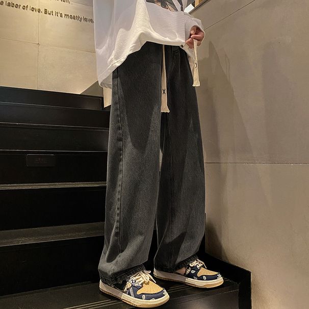 Youth Solid Color Jeans Men's Spring And Autumn Straight Tube Loose Wide Leg American High Street Versatile Casual Long_viptrois.com