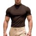 Men's High Neck Short Sleeve T-Shirt Summer Fashion Casual Tight Fit Solid Color Base Layer Thin Shirt_viptrois.com