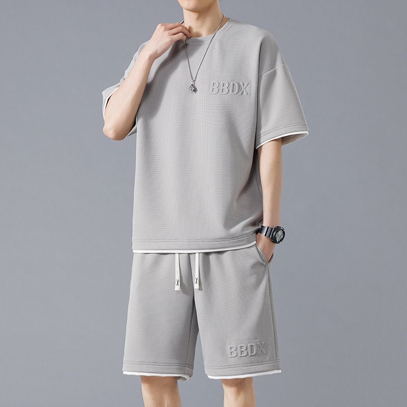 Men's Clothing Summer Leisure Sports Suit Large Size Ice Silk Cool Thin T Shirt Leisure Loose Trend Shorts_viptrois.com