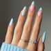 Nails Art Sweet And Greasy Blue Green Round Head False Nails Spring And Summer Fresh Light Luxury Wearable Nail Pieces_viptrois.com