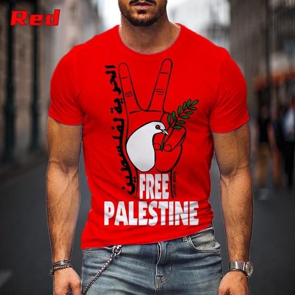 Men's Clothing Summer New FREE PALESTINE 3D Printing Men's Casual Round Nec_viptrois.com