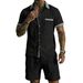 Men's Short Sleeved Stand Collar Patchwork Shirt Solid Color Cotton Linen Beach Casual Sports Summer Set_viptrois.com