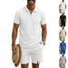 Men's Casual Polo Shirt And Shorts Suit Waffle Knit Simple Label Seagull Collar_viptrois.com