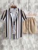 Men's Clothing Striped Contrast Color 3D Printing Summer Vacation Shirt Shorts 2 Piece Set_viptrois.com