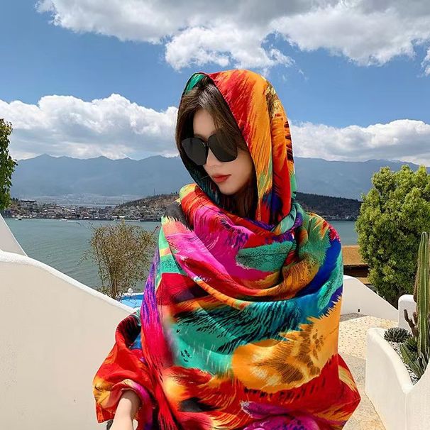 Xizang Chaka Salt Lake Desert Tourism Photographs Ethnic Style Shawl Sunscreen Twill Cotton Tassel Oversized Silk Scarf_viptrois.com