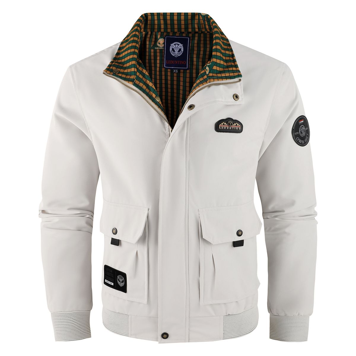 "Men's Embroidered Stand Collar Jacket - Slim Fit British Style Hoodless Coat With Multi-Pockets (XS-3XL, Ivory/Red/Black)"_viptrois.com