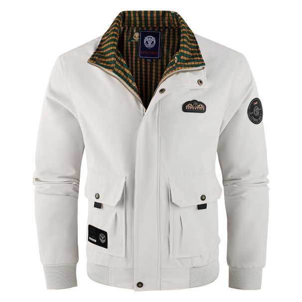 "Men's Embroidered Stand Collar Jacket - Slim Fit British Style Hoodless Coat With Multi-Pockets (XS-3XL, Ivory/Red/Black)"_viptrois.com