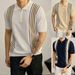 Men's Classic Stripe Polo Shirt - Breathable Short Sleeve Knit Top For Business Casual & Summer Wear Breathable Polyester Fabric_viptrois.com