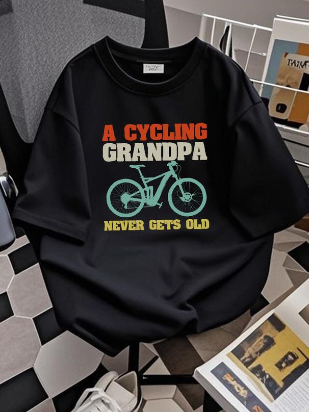 Cycling Grandpa Never Gets Old T Shirt Summer Comfortable Graphic Designer Clothes Breathable Homme Slightly Top For Everyday Wear Fashion Unisex_viptrois.com