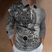 Zipper Casual Men's Wolf Digital Print Long Sleeve Polo_viptrois.com