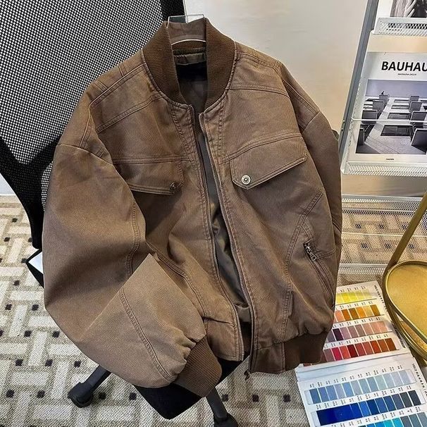 Corduroy Baseball Collar Jacket, Men's Vintage Casual Trendy Brand High Street Retro Youth Jacket_viptrois.com