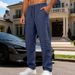Men's Loose Linen Casual Trendy Pleated Trousers mid Waist Breathable Straight Leg Autumn New Arrival American Style Black Solid_viptrois.com